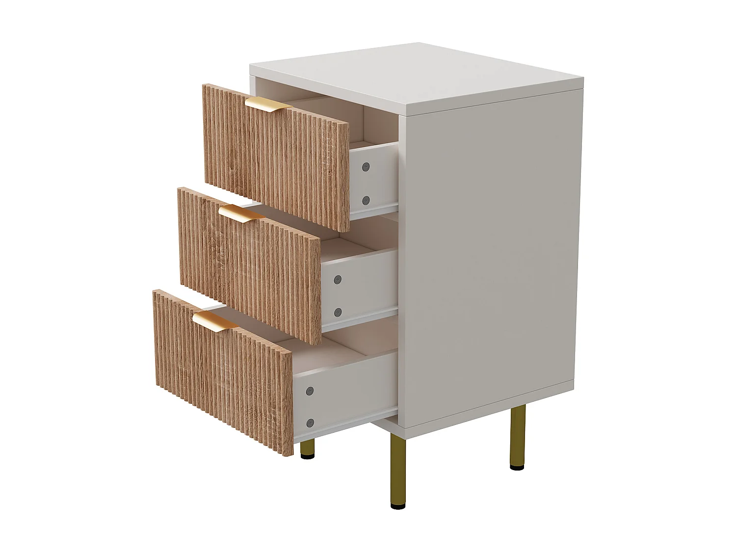 Commode 3  Effet Bois, table de chevet, style scandinave, couleur bois naturel et blanc, 65x40x40 cm