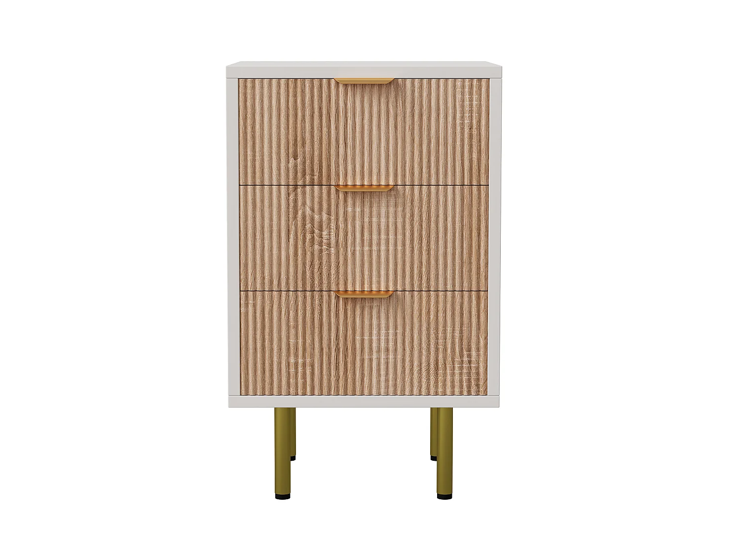 Table de chevet 3 tiroirs effet bois naturel et blanc – Petite commode scandinave, L40 x P40 x H65 cm