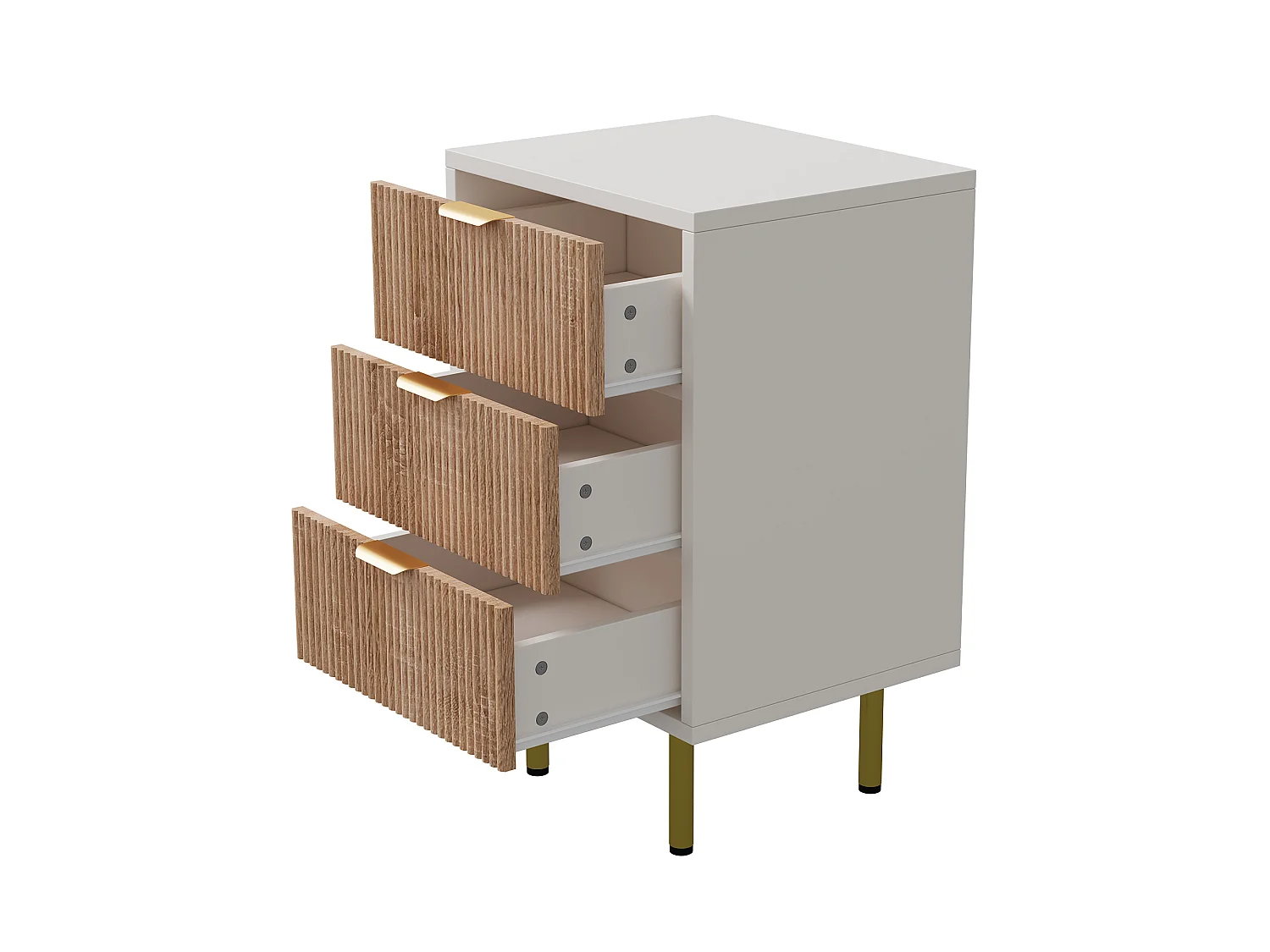 Table de chevet 3 tiroirs effet bois naturel et blanc – Petite commode scandinave, L40 x P40 x H65 cm