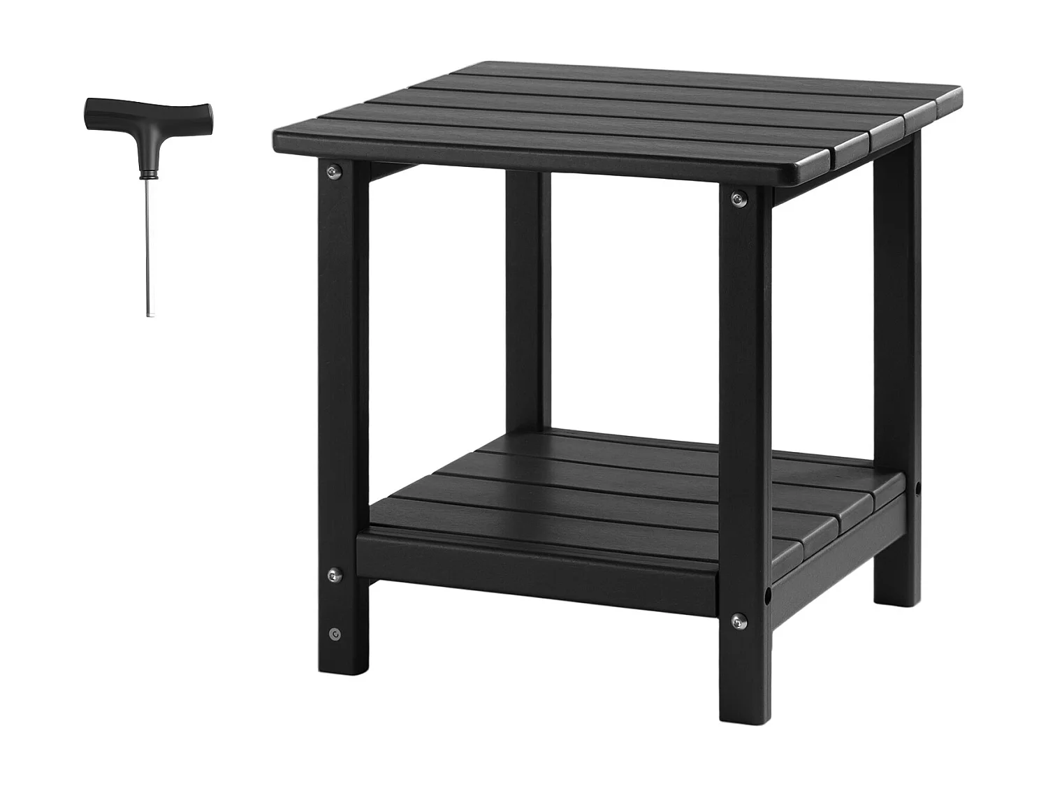 Table d’Appoint SucceBuy Extérieur Jardin, 2 Niveaux, 45 x 38 x 44 cm, en PEHD, Entretien Facile, Résiste aux Intempéries, pour Terrasse, Bord de Piscine, Noir