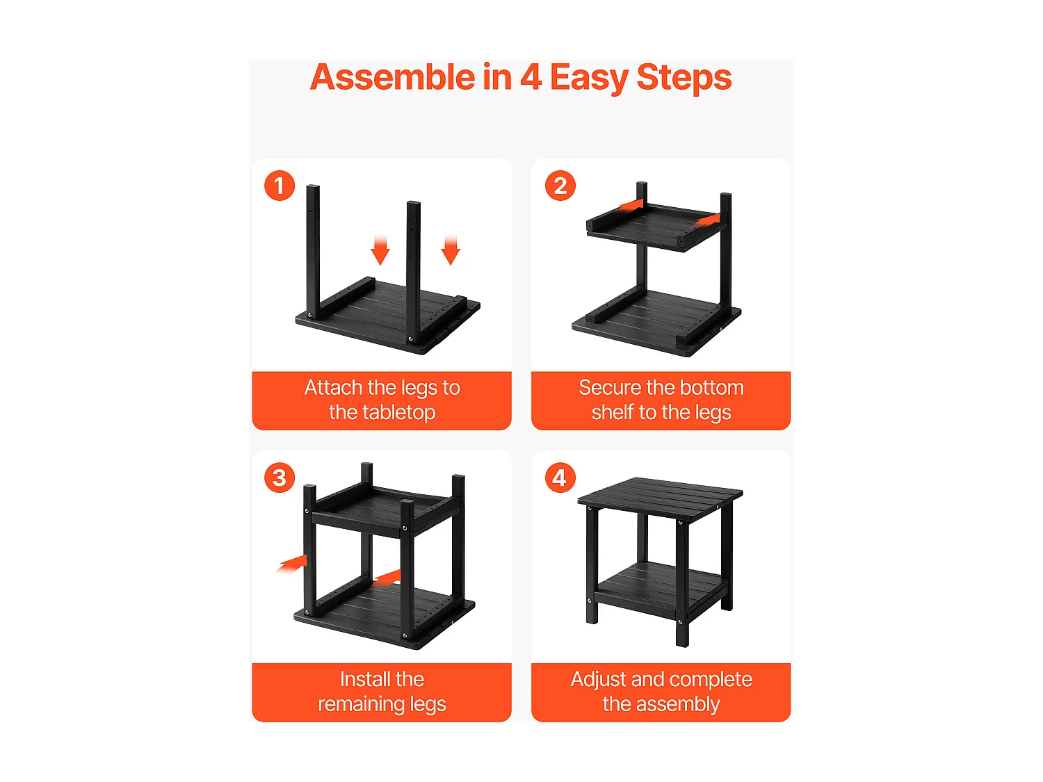 Table d’Appoint SucceBuy Extérieur Jardin, 2 Niveaux, 45 x 38 x 44 cm, en PEHD, Entretien Facile, Résiste aux Intempéries, pour Terrasse, Bord de Piscine, Noir