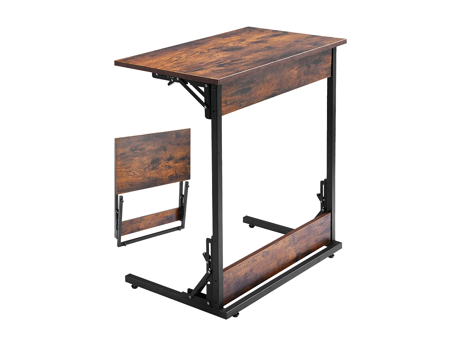 Stolik Auxiliary SucceBuy Składany w Kształcie C, Stoliki do Kanapy z Rama Metalową i Regulowanymi Nóżkami, Składana Platforma TV, Niski Stolik w C do Salonu