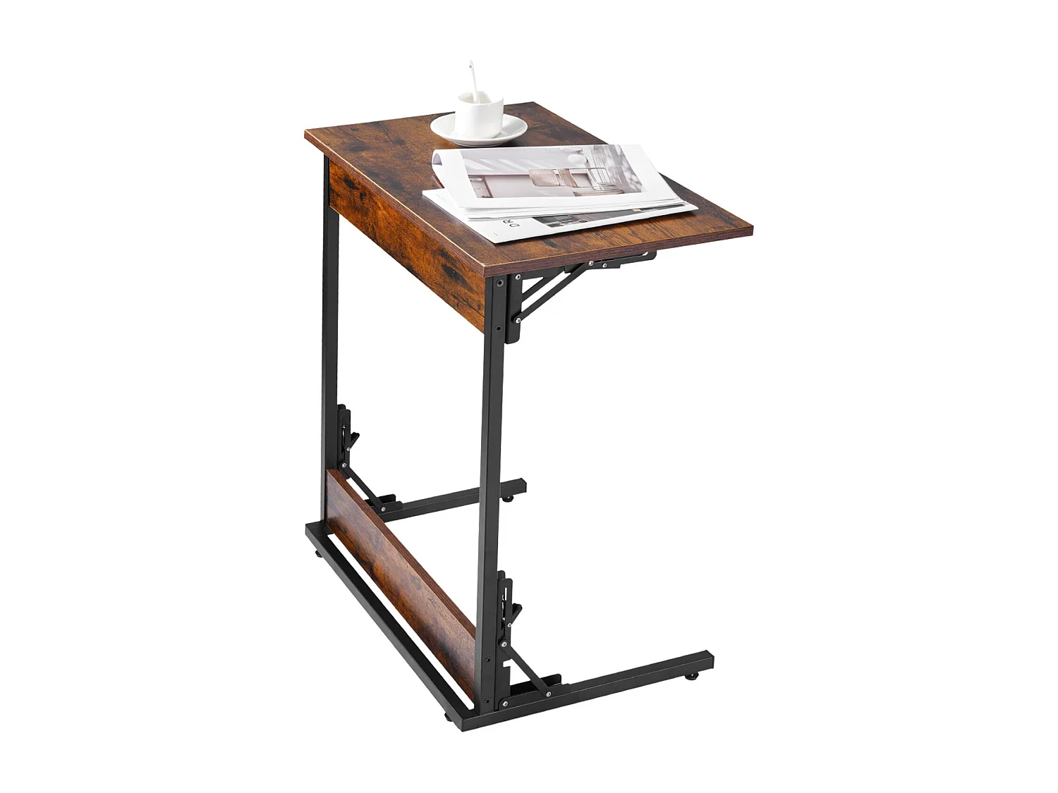 Stolik Auxiliary SucceBuy Składany w Kształcie C, Stoliki do Kanapy z Rama Metalową i Regulowanymi Nóżkami, Składana Platforma TV, Niski Stolik w C do Salonu