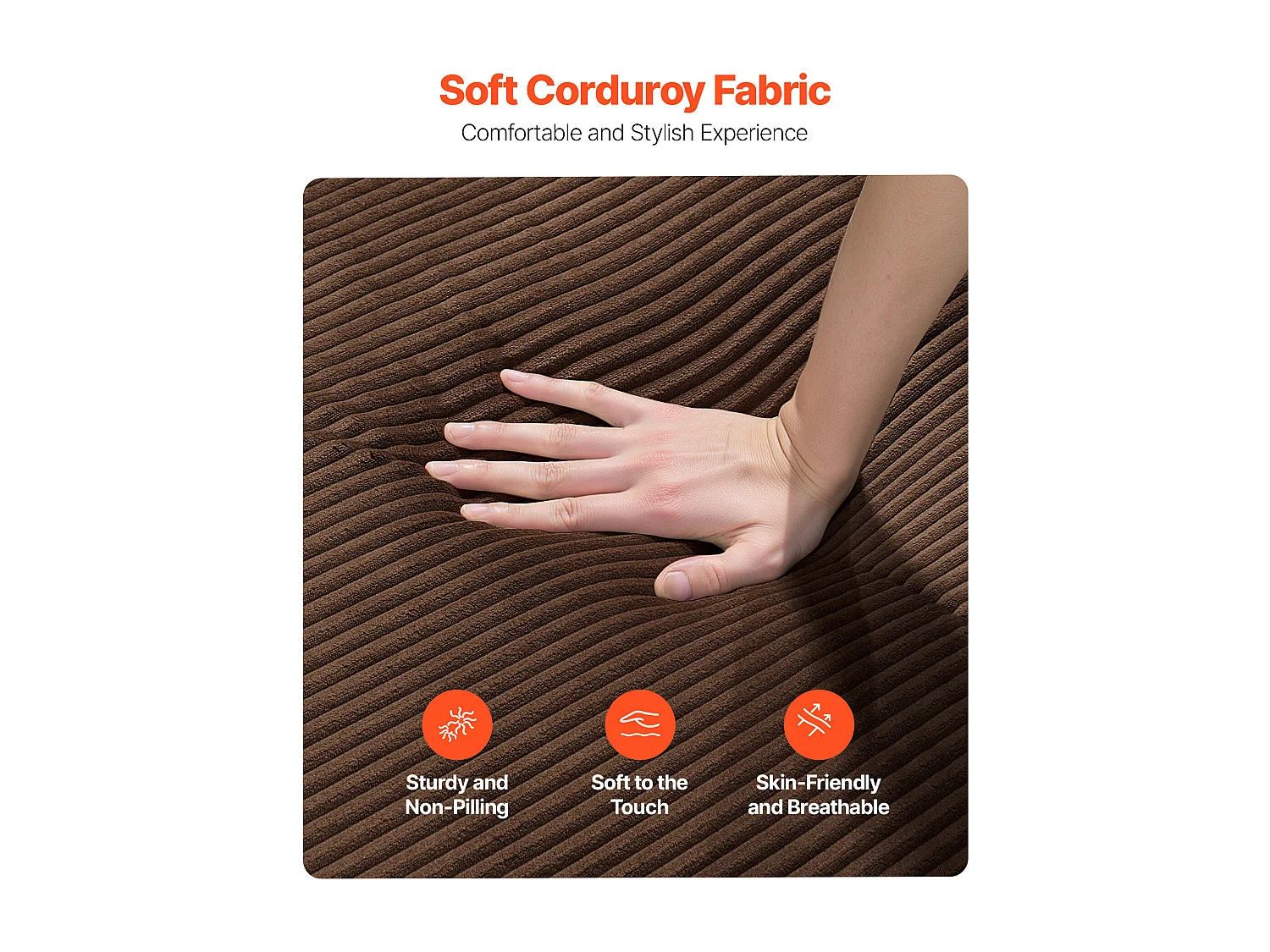 Moderne Bank SucceBuy 211 cm, Comfortabele Wolkenbank van Ribfluweel met Diepe Zittingen, Grote Pluizige Woonkamerbank met Brede Armleuningen, Bruin