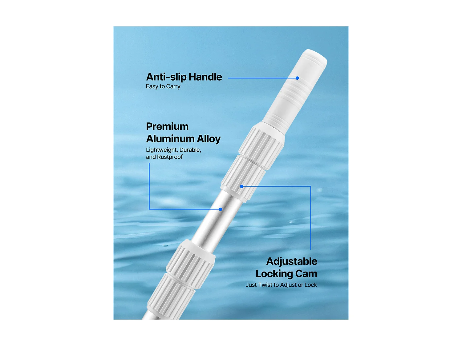 Teleskop-Poolstange SucceBuy von 1 bis 3,66 m, Professionelle Verstellbare Poolstange mit Verlängerung, Reinigungsstab aus Aluminiumlegierung