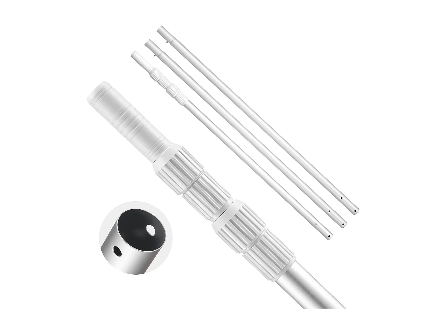 Perche de Piscine Télescopique SucceBuy de 1 à 4,6 m, Poteau de Piscine Professionnel Réglable avec 2 Rallonges, Bâton de Nettoyage en Alliage d’Aluminium