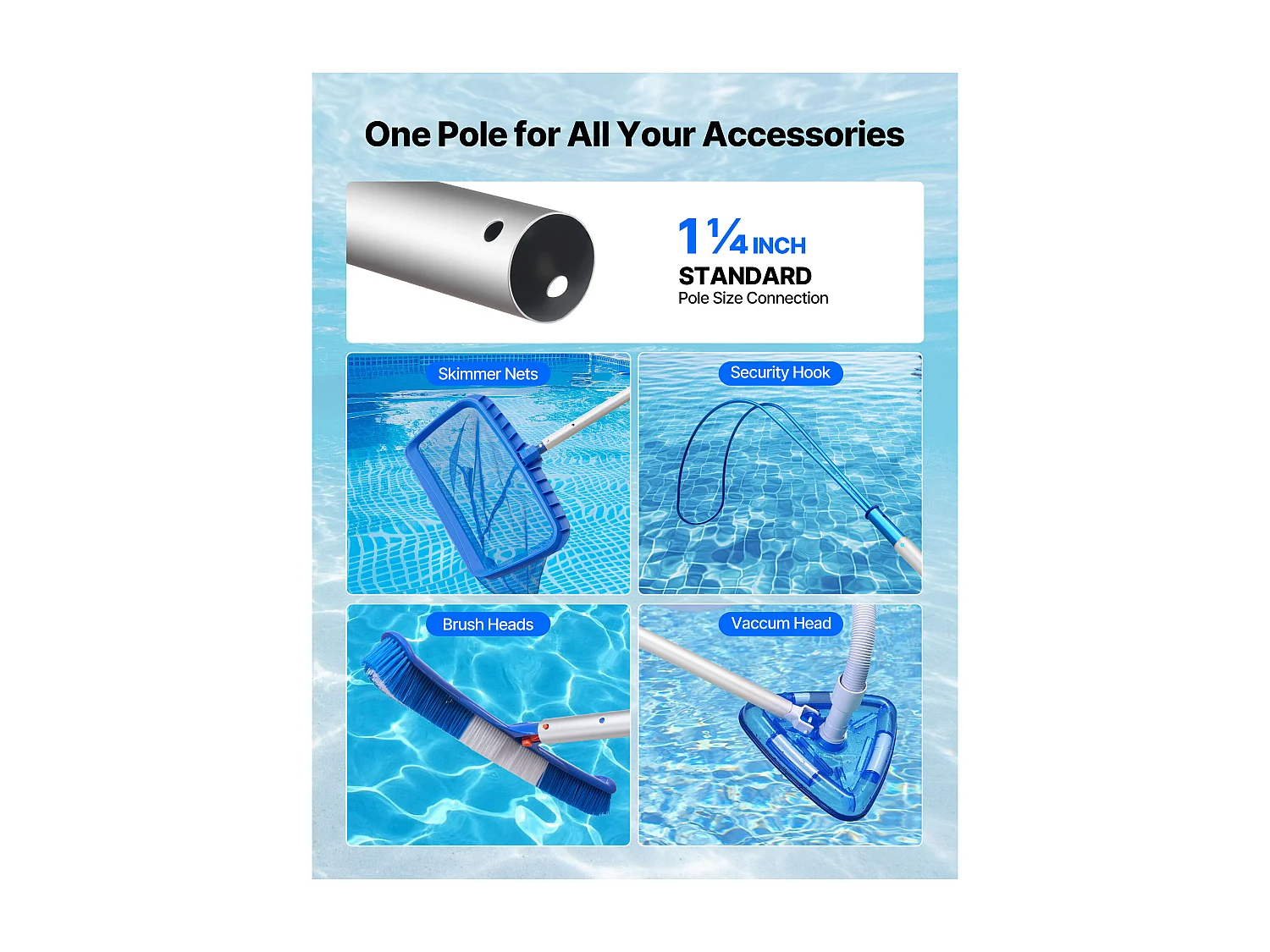 Perche de Piscine Télescopique SucceBuy de 1 à 4,6 m, Poteau de Piscine Professionnel Réglable avec 2 Rallonges, Bâton de Nettoyage en Alliage d’Aluminium