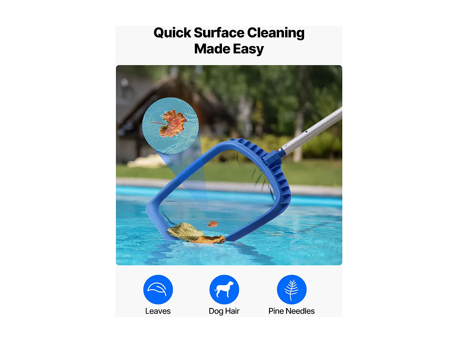 Pool-Reinigungsset SucceBuy, 2 Abnehmbare Bürstenköpfe 51 cm/14 cm und 2 Poolkescher mit Feinmasche, 4-in-1 Reinigungswerkzeug-Set