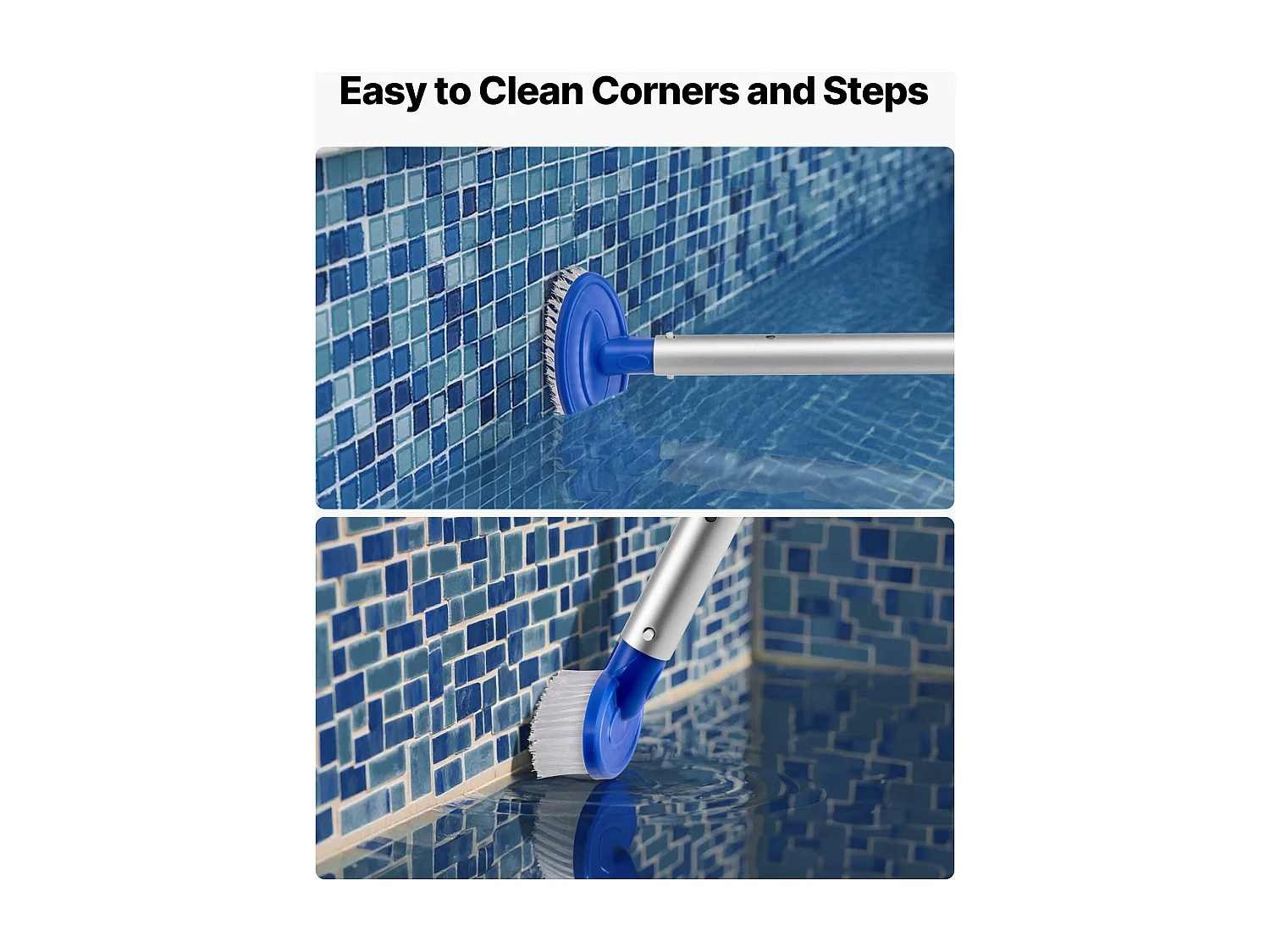 Pool-Reinigungsset SucceBuy, 2 Abnehmbare Bürstenköpfe 51 cm/14 cm und 2 Poolkescher mit Feinmasche, 4-in-1 Reinigungswerkzeug-Set