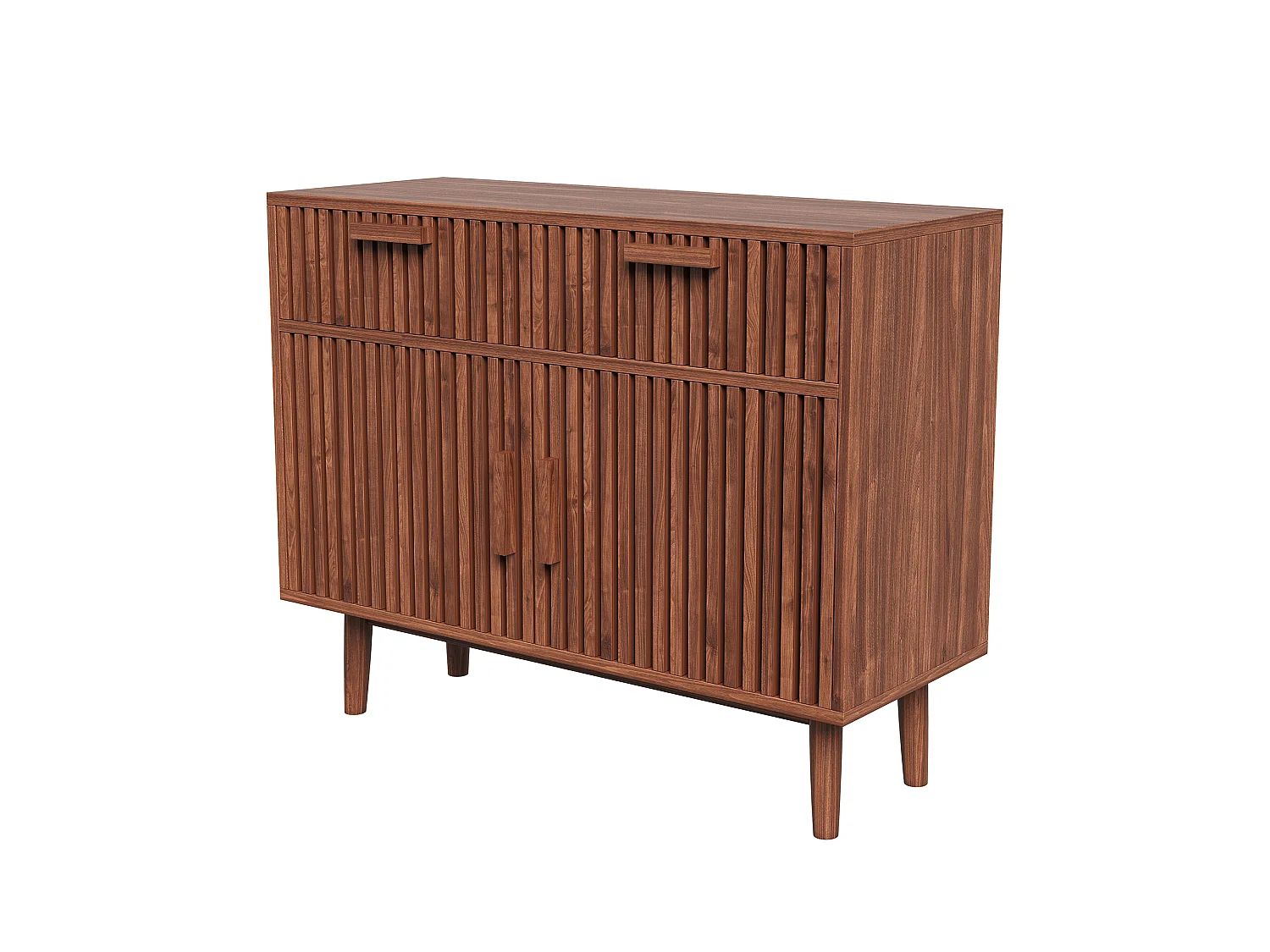 Dressoir met latten, 4 deuren en 2 lades, gemaakt van MDF en metaal - 100B x 80H x 35D cm - Walnootkleur