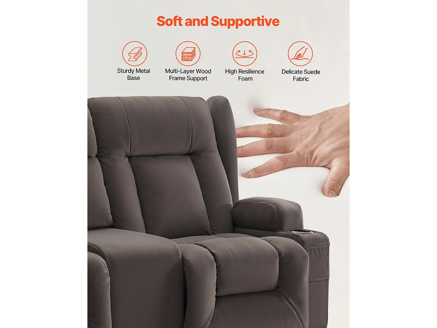 Sofá Reclinable Eléctrico SucceBuy 2 Plazas, Sofá Reclinable con Calefacción, Masaje y Consola Central, en Ante, con Puertos USB, Portavasos