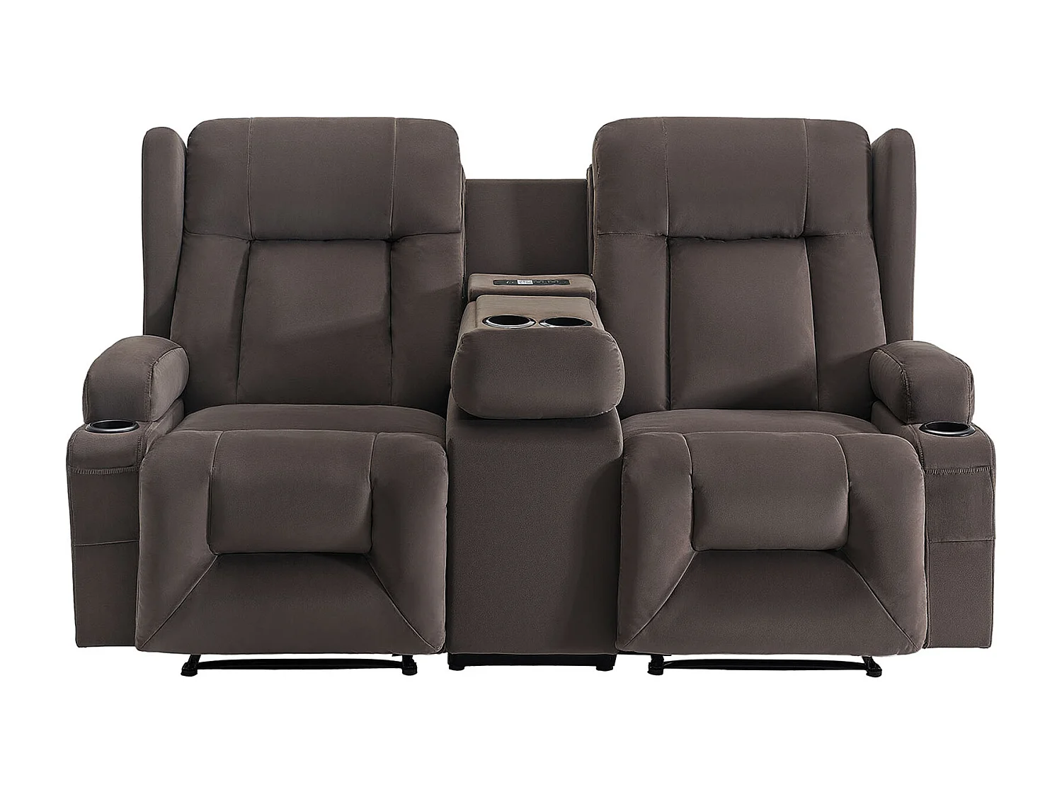 Sofá Reclinable Eléctrico SucceBuy 2 Plazas, Sofá Reclinable con Calefacción, Masaje y Consola Central, en Ante, con Puertos USB, Portavasos