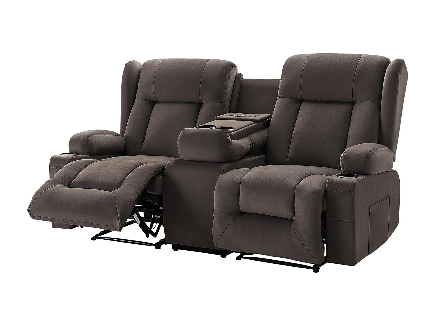 Sofá Reclinable Eléctrico SucceBuy 2 Plazas, Sofá Reclinable con Calefacción, Masaje y Consola Central, en Ante, con Puertos USB, Portavasos