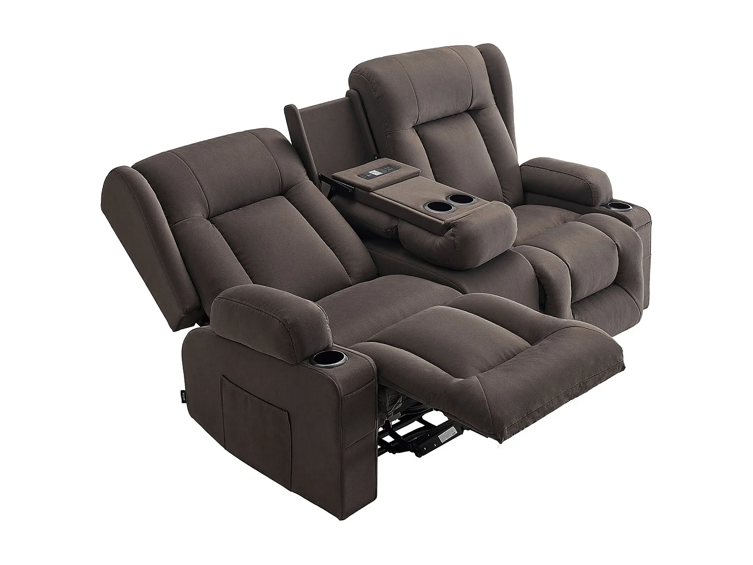 Sofá Reclinable Eléctrico SucceBuy 2 Plazas, Sofá Reclinable con Calefacción, Masaje y Consola Central, en Ante, con Puertos USB, Portavasos