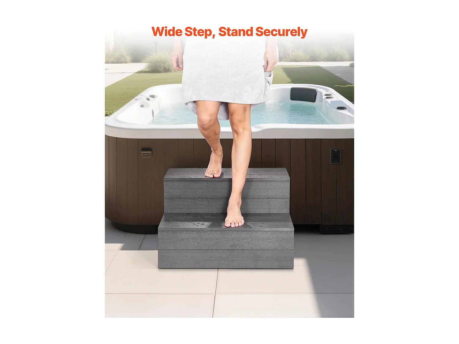 Escalier de Spa SucceBuy à 2 Marches, Marchepied de Piscine Hors Sol/Gonflable Robuste, 63.5 cm de Large, Capacité de Charge de 272,16 kg, Marche Extérieure