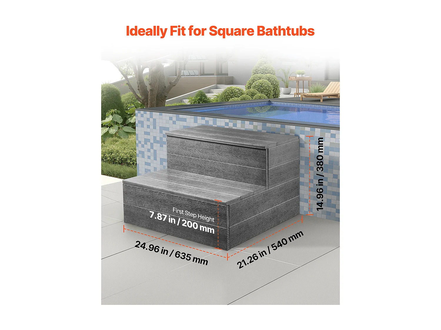Escalier de Spa SucceBuy à 2 Marches, Marchepied de Piscine Hors Sol/Gonflable Robuste, 63.5 cm de Large, Capacité de Charge de 272,16 kg, Marche Extérieure
