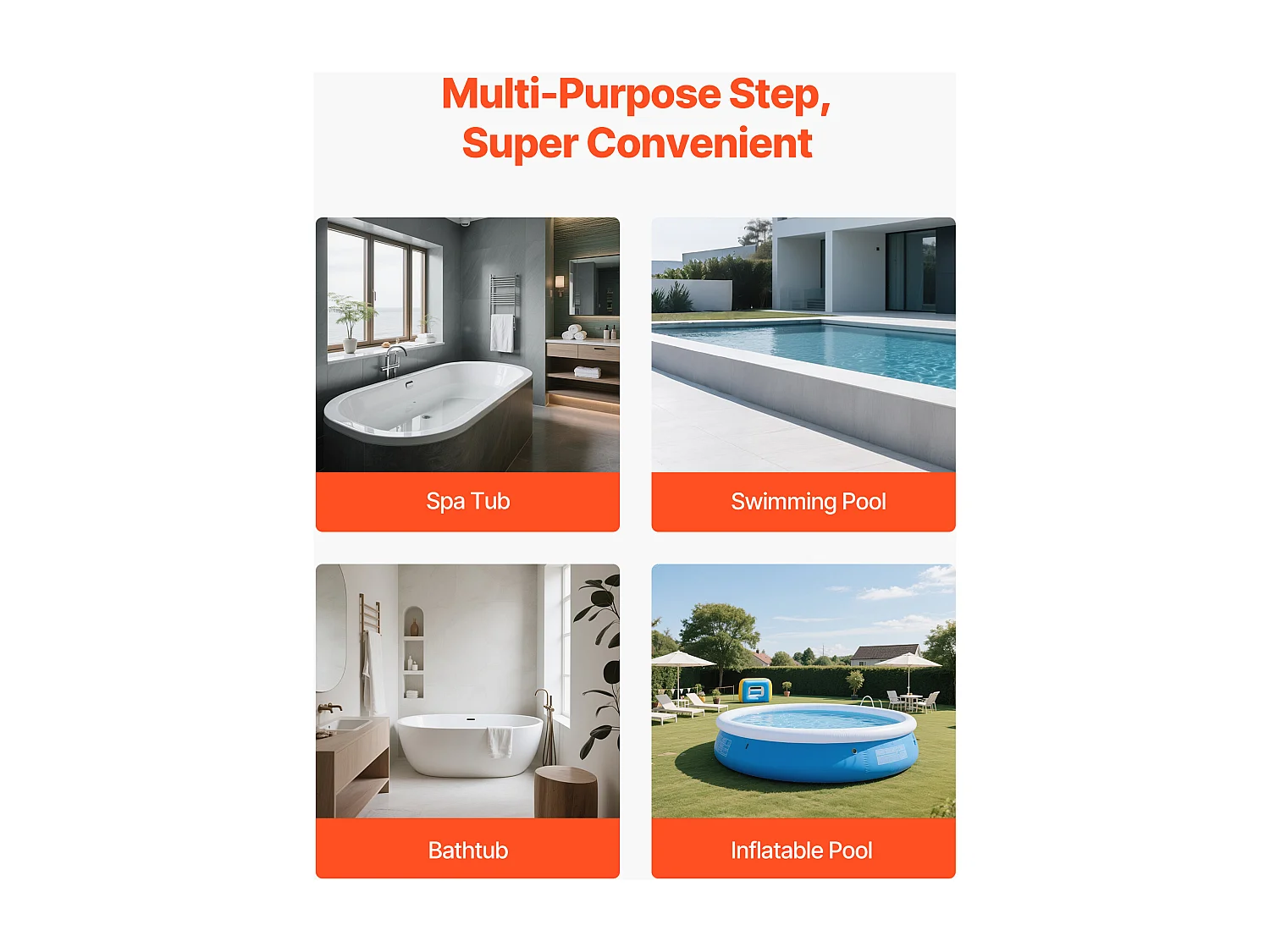 Escalier de Spa SucceBuy à 2 Marches, Marchepied de Piscine Hors Sol/Gonflable Robuste, 63.5 cm de Large, Capacité de Charge de 272,16 kg, Marche Extérieure