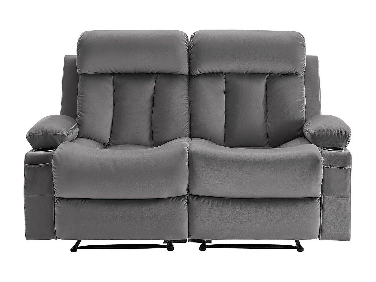 Sofá Reclinable Eléctrico SucceBuy 2 Plazas, Sofá Reclinable con Calefacción y Masaje, en Terciopelo Suave, con Puertos USB, Portavasos y Bolsillos Laterales