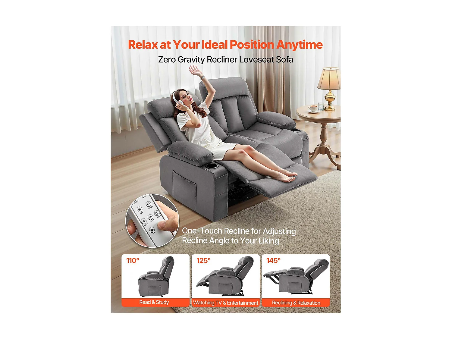 Sofá Reclinable Eléctrico SucceBuy 2 Plazas, Sofá Reclinable con Calefacción y Masaje, en Terciopelo Suave, con Puertos USB, Portavasos y Bolsillos Laterales