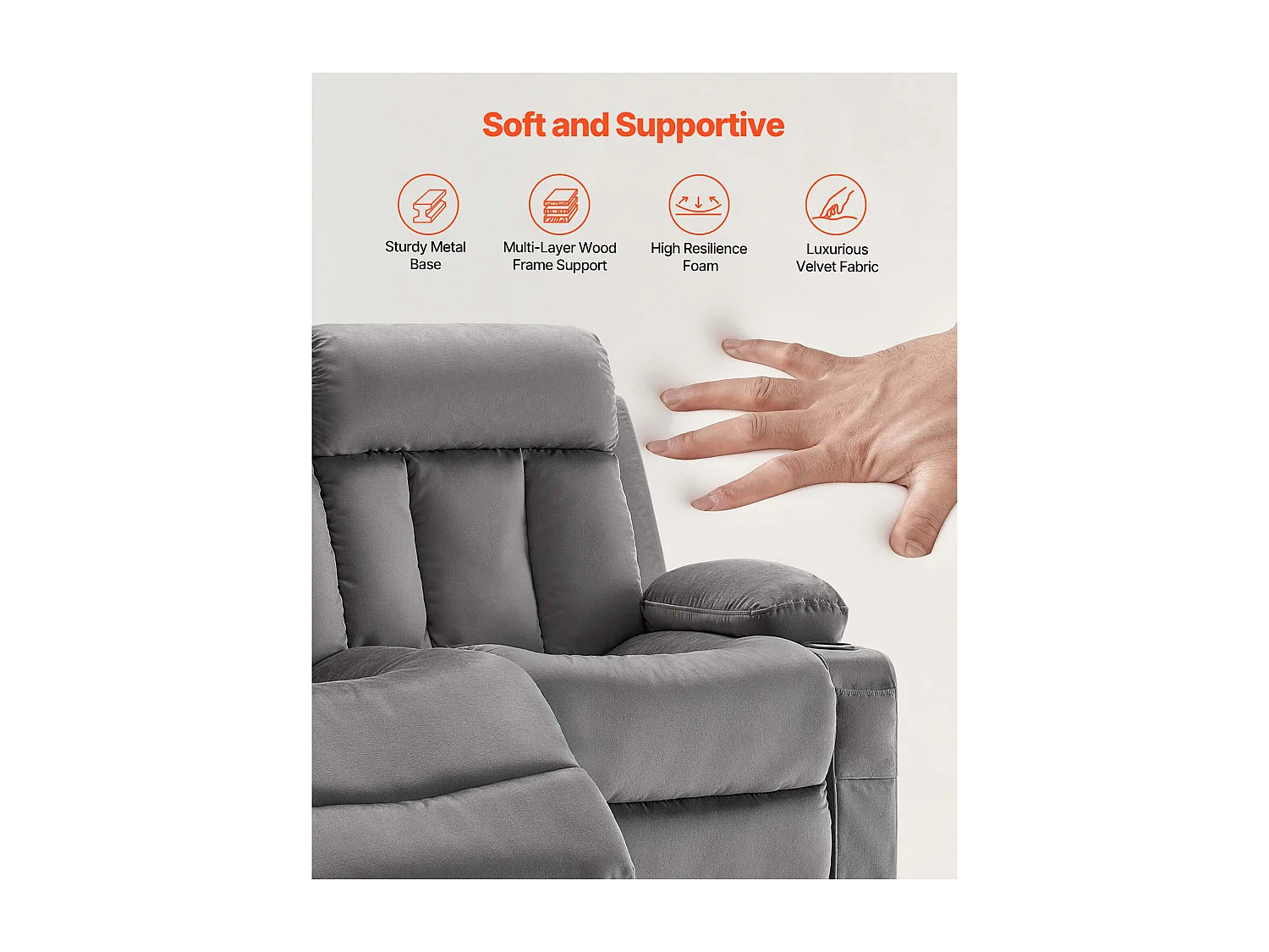 Sofá Reclinable Eléctrico SucceBuy 2 Plazas, Sofá Reclinable con Calefacción y Masaje, en Terciopelo Suave, con Puertos USB, Portavasos y Bolsillos Laterales