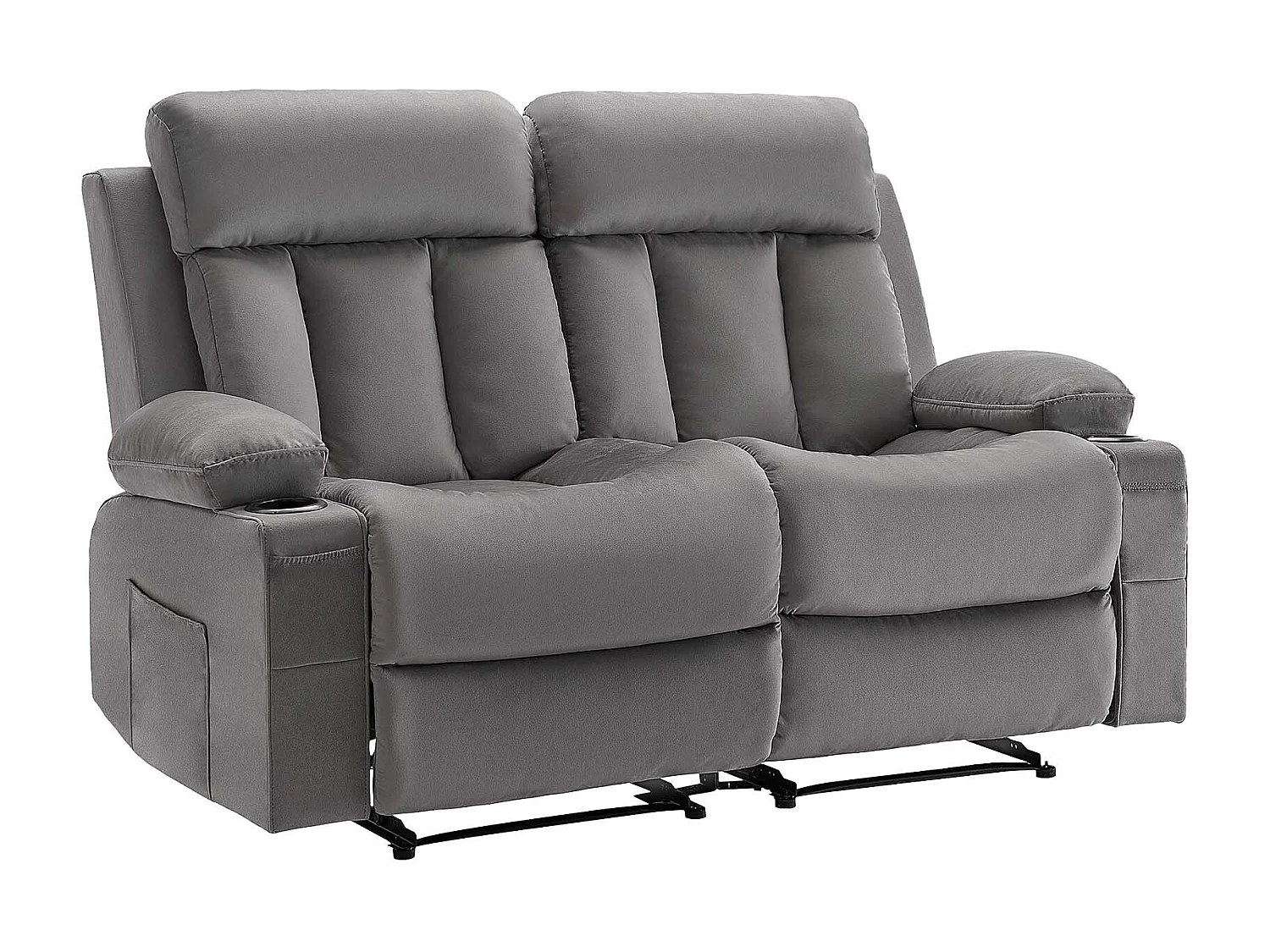 Sofá Reclinable Eléctrico SucceBuy 2 Plazas, Sofá Reclinable con Calefacción y Masaje, en Terciopelo Suave, con Puertos USB, Portavasos y Bolsillos Laterales