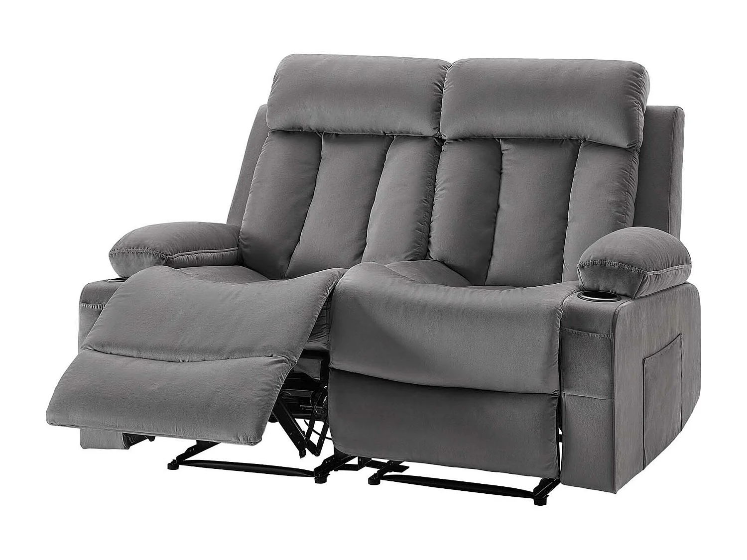 Sofá Reclinable Eléctrico SucceBuy 2 Plazas, Sofá Reclinable con Calefacción y Masaje, en Terciopelo Suave, con Puertos USB, Portavasos y Bolsillos Laterales