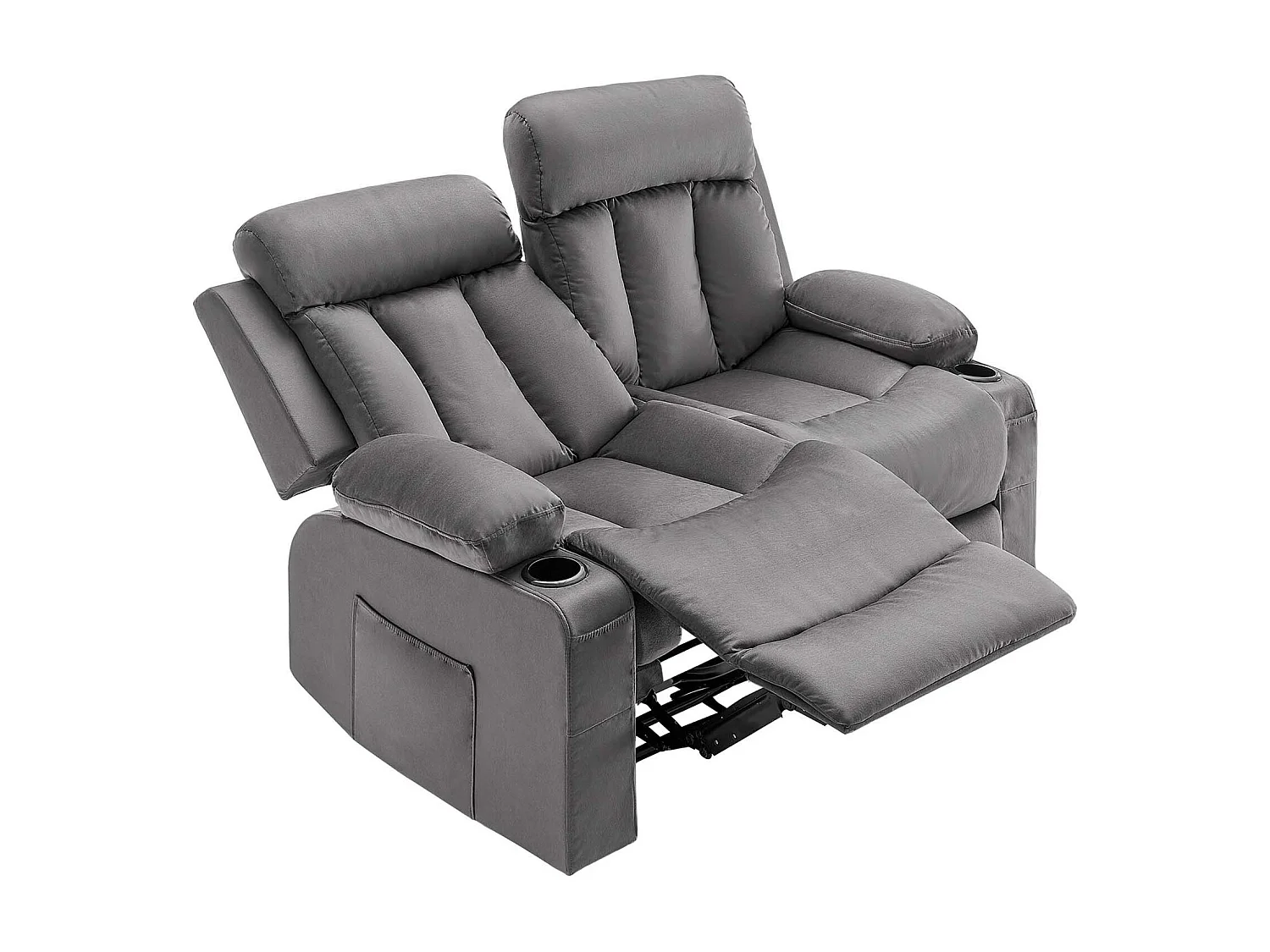 Sofá Reclinable Eléctrico SucceBuy 2 Plazas, Sofá Reclinable con Calefacción y Masaje, en Terciopelo Suave, con Puertos USB, Portavasos y Bolsillos Laterales