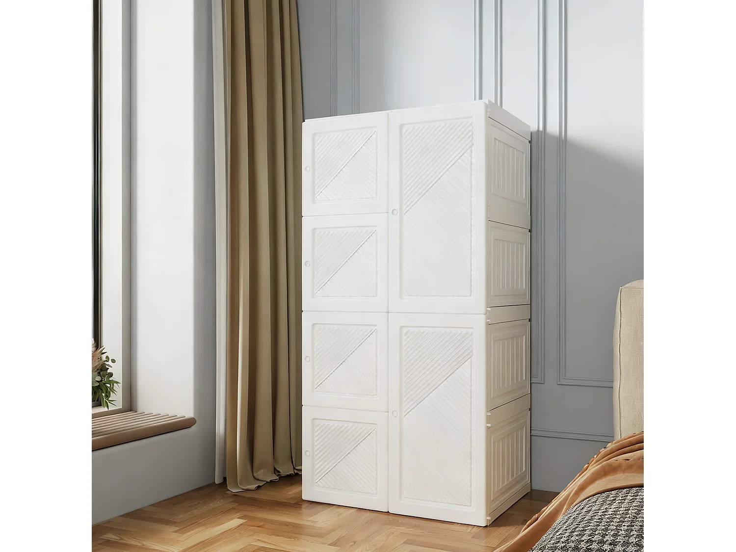 Armoire portable  résistante à l'humidité, Armoire pliante de rangement, Porte magnétique, organisateur de placard, 136x50x69 cm blanc