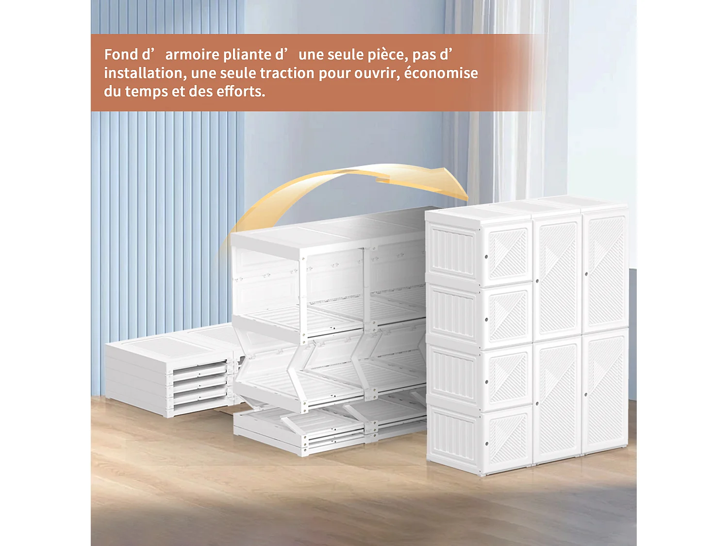 Armoire portable  résistante à l'humidité, Armoire pliante de rangement, Porte magnétique, organisateur de placard, 136x50x69 cm blanc