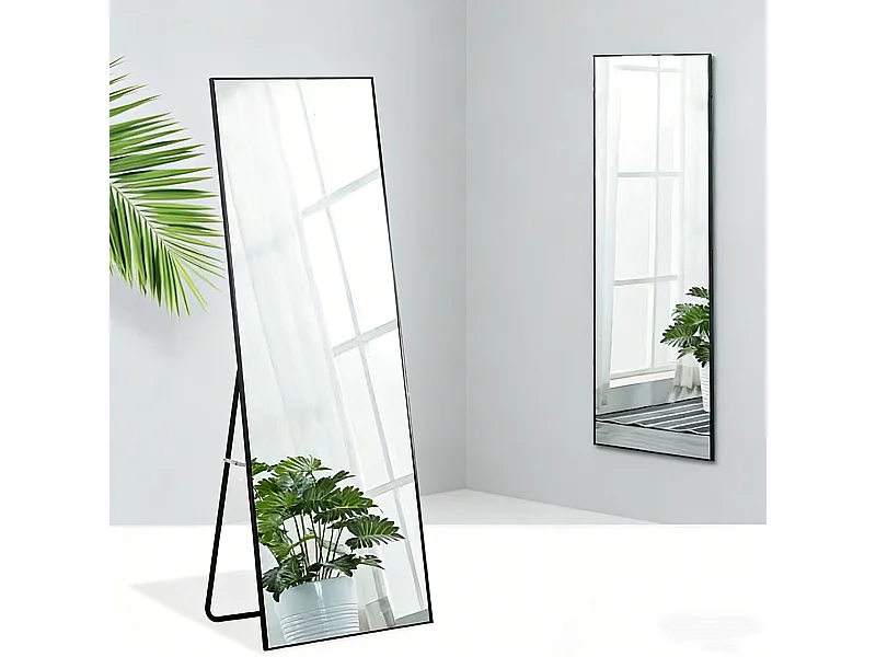 Miroir sur pied et mural - Rectangulaire Pleine Longueur - verre trempé anti-explosion - 40L x 150H cm - alliage d'aluminium - noir