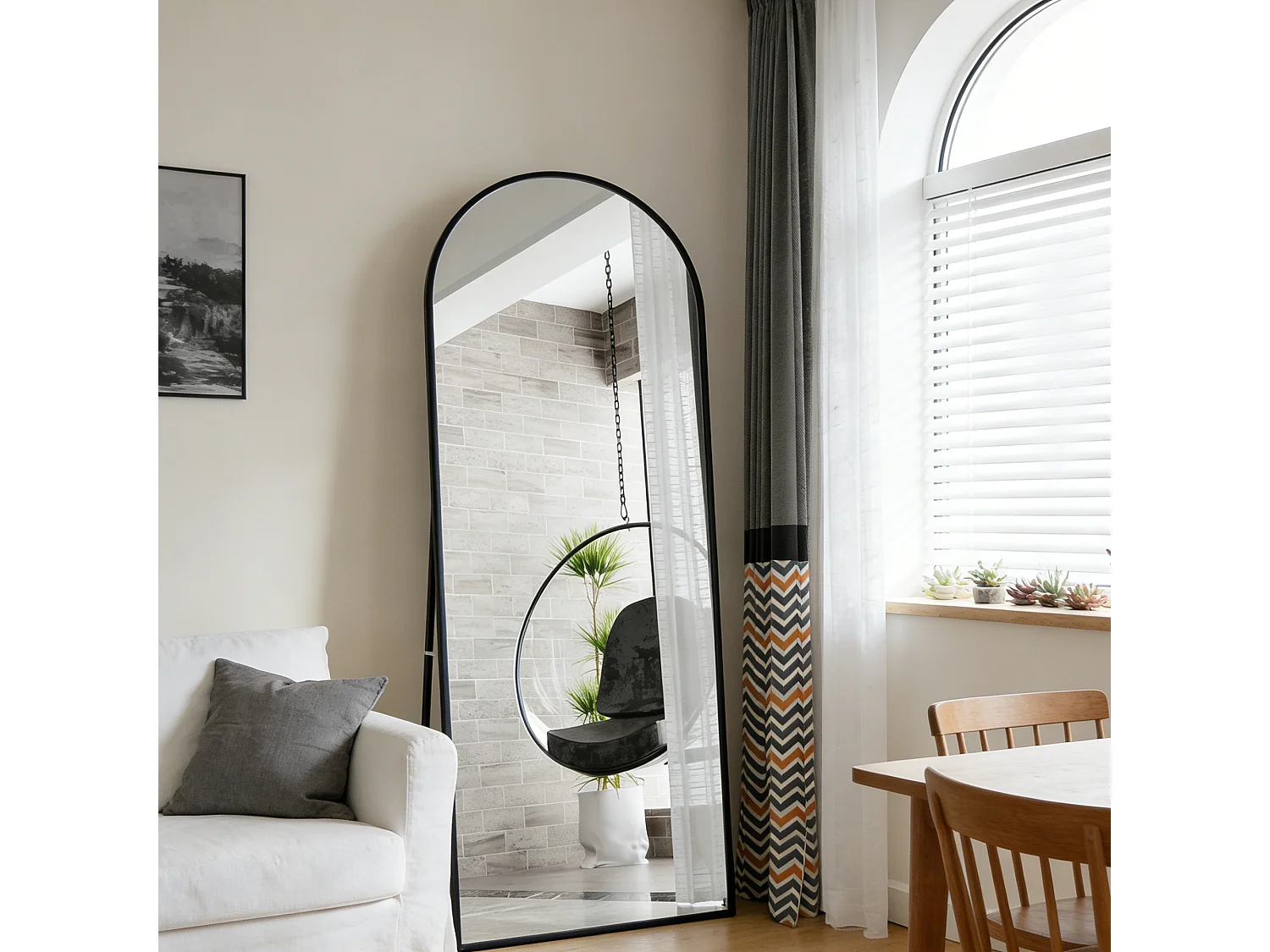 Grand miroir sur Pied arqué, Miroir mural cadre en métal et verre trempé, miroir Plein Corps Polyvalent, 80Lx180H cm, noir