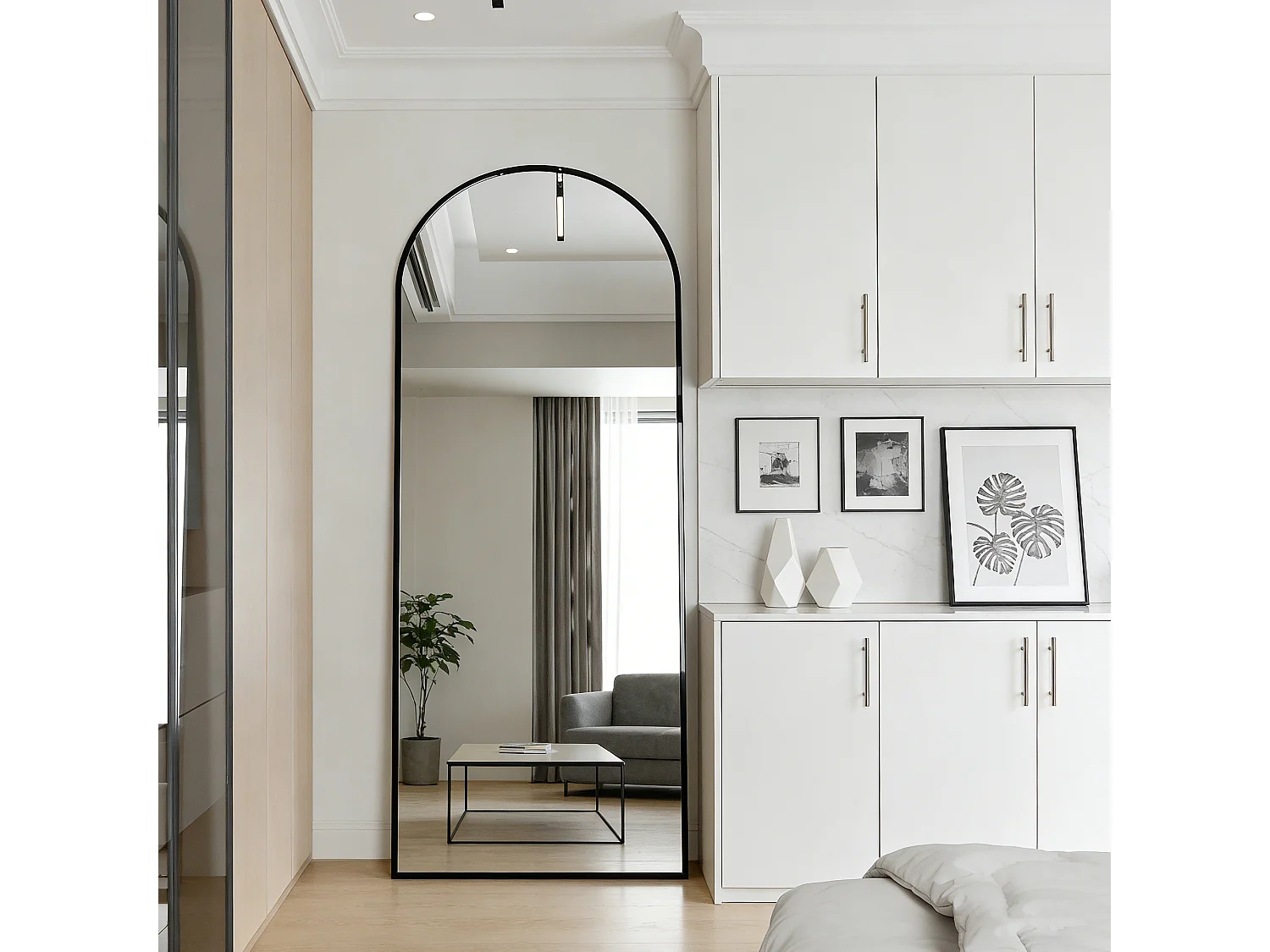 Grand miroir sur Pied arqué, Miroir mural cadre en métal et verre trempé, miroir Plein Corps Polyvalent, 80Lx180H cm, noir