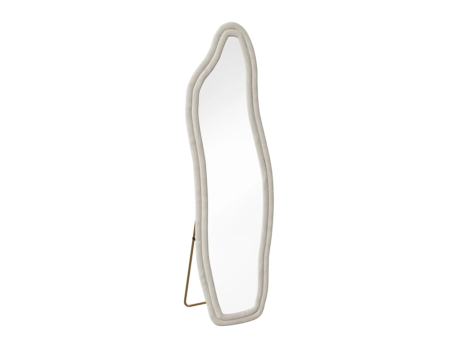 Miroir sur pied 140 x 45 cm - à bords ondulés irréguliers - avec support et cadre en bois recouvert de flanelle - blanc
