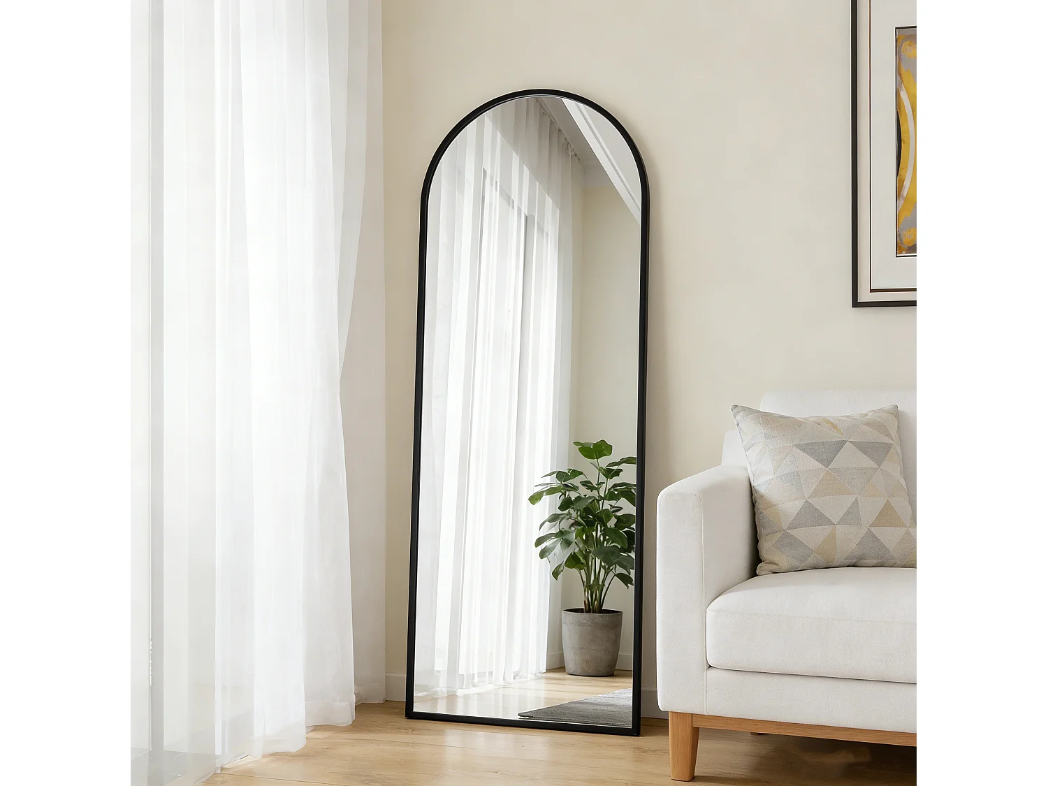 Miroir sur pied et mural arqué - miroir corporel avec support - métal et verre trempé - 162x53 cm - nori