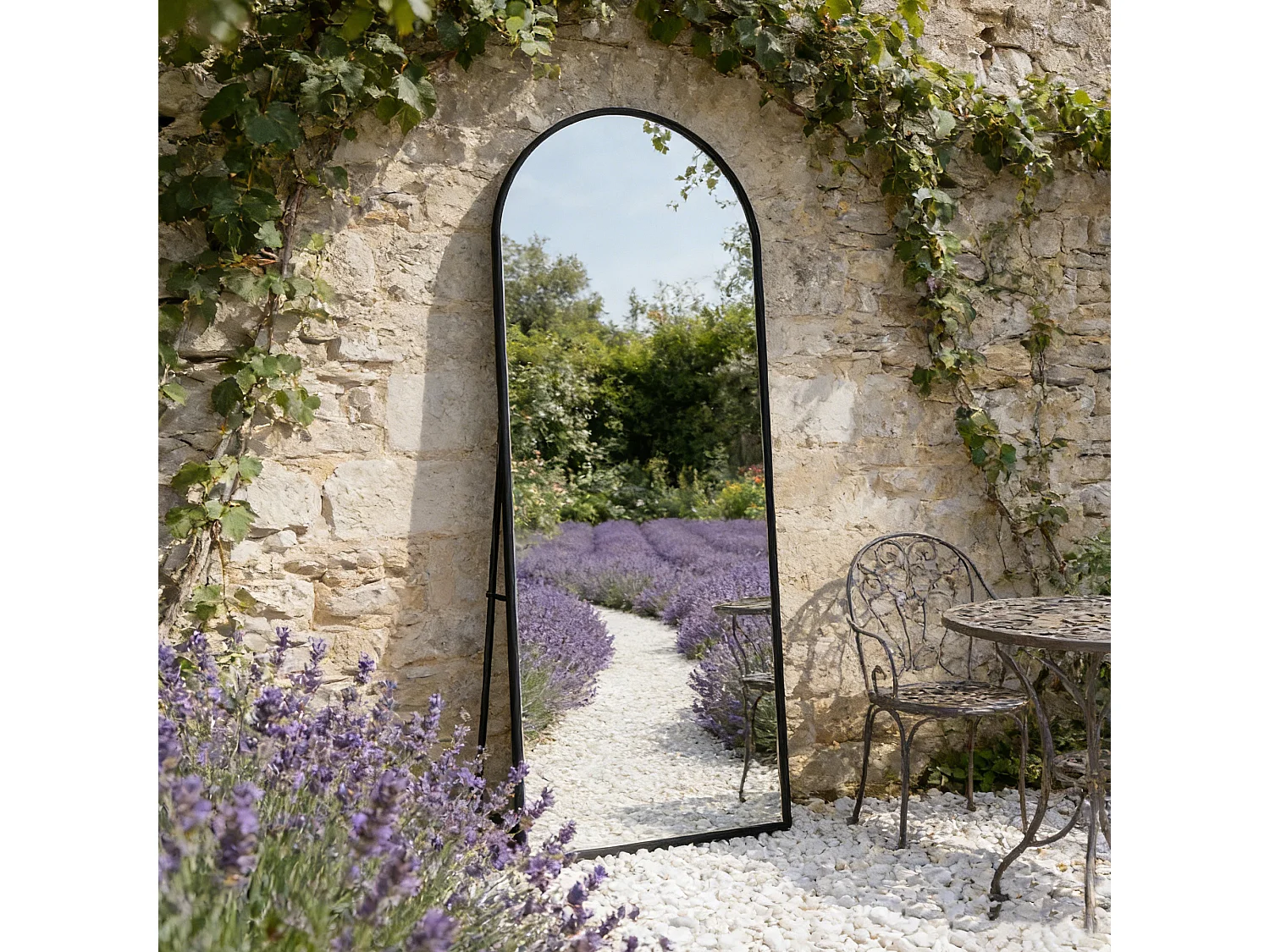 Miroir sur pied et mural arqué - miroir corporel avec support - métal et verre trempé - 162x53 cm - nori