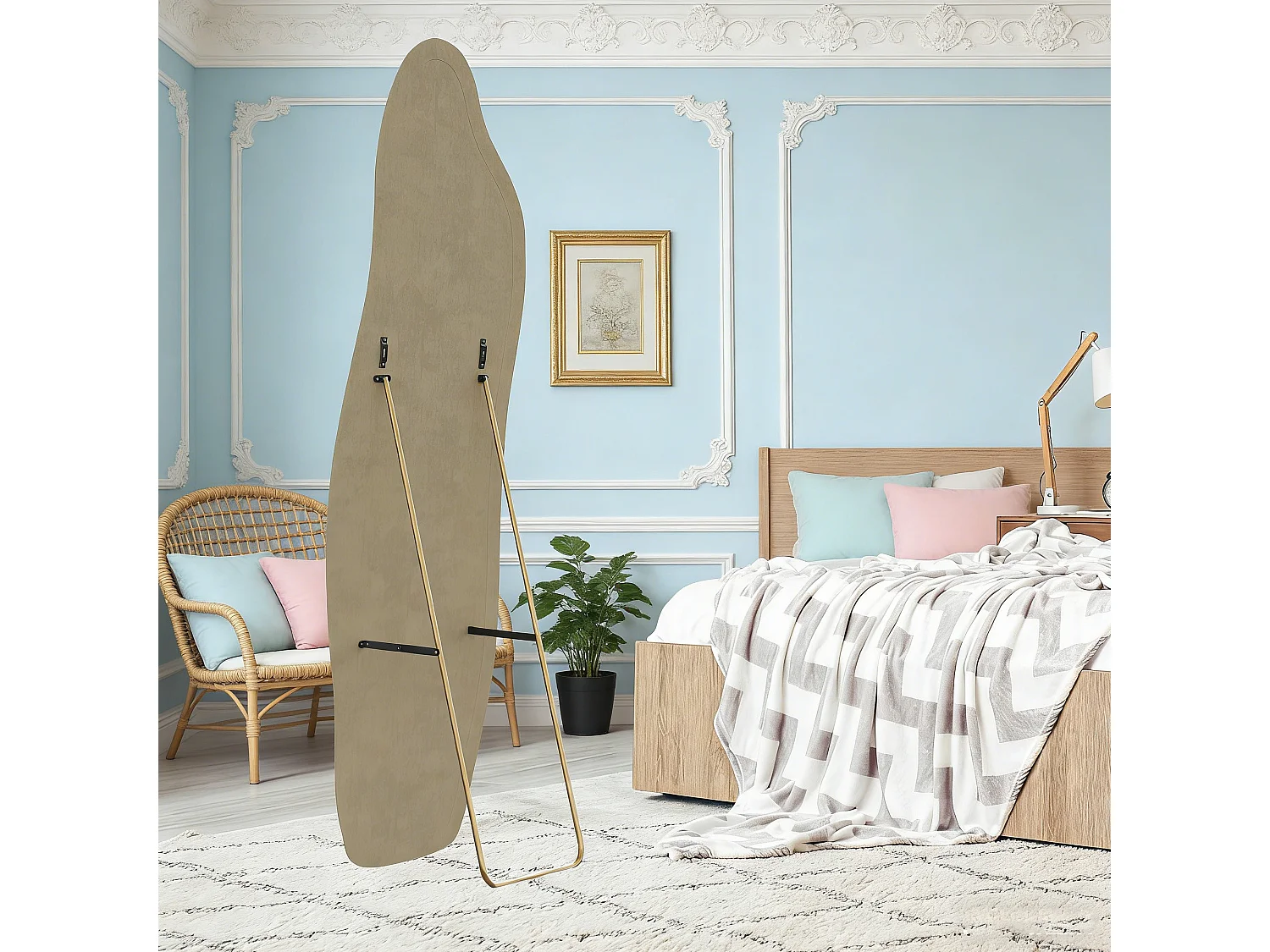 Miroir organique en tissu Velours de cristal, Miroir sur pied, monté au mur, grand miroir debout 160x50 cm, Verre trempé haute définition, Blanc