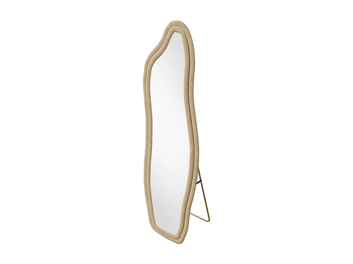 Miroir organique en tissu Velours de cristal, Miroir sur pied, monté au mur, Miroir debout 140x45 cm, Verre trempé haute définition, doré