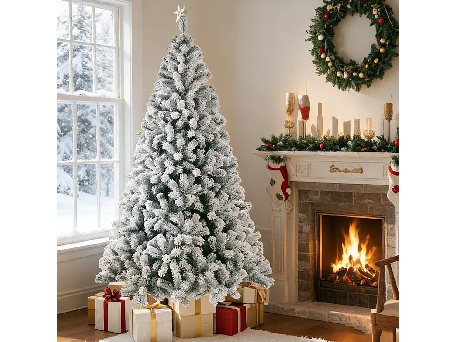 Sapin de Noël artificiel,  sapin enneigé avec 1006 pointes, 46 branches, ,avec support en métal180 cm PVC