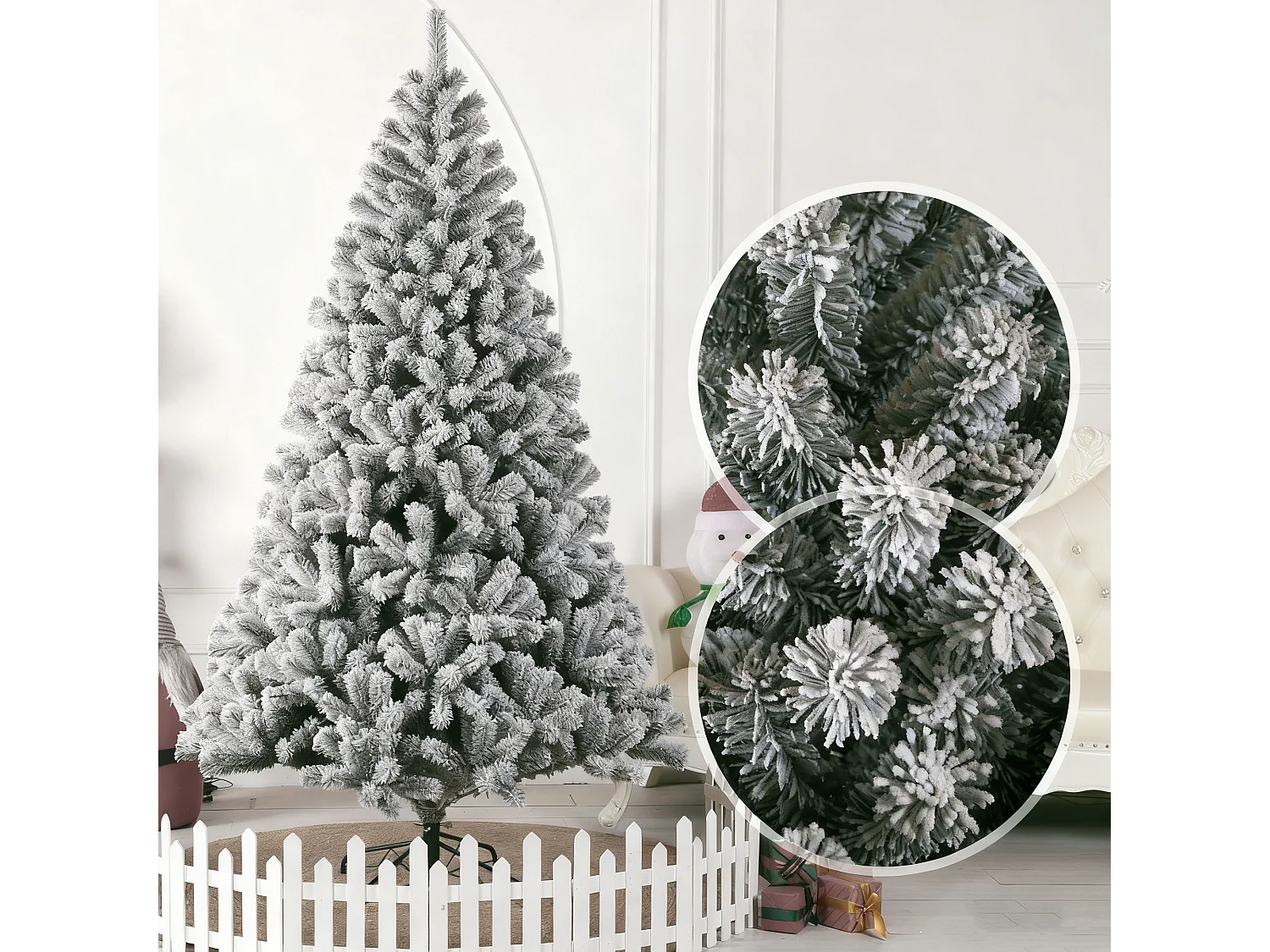 Sapin de Noël artificiel,  sapin enneigé avec 1006 pointes, 46 branches, ,avec support en métal180 cm PVC