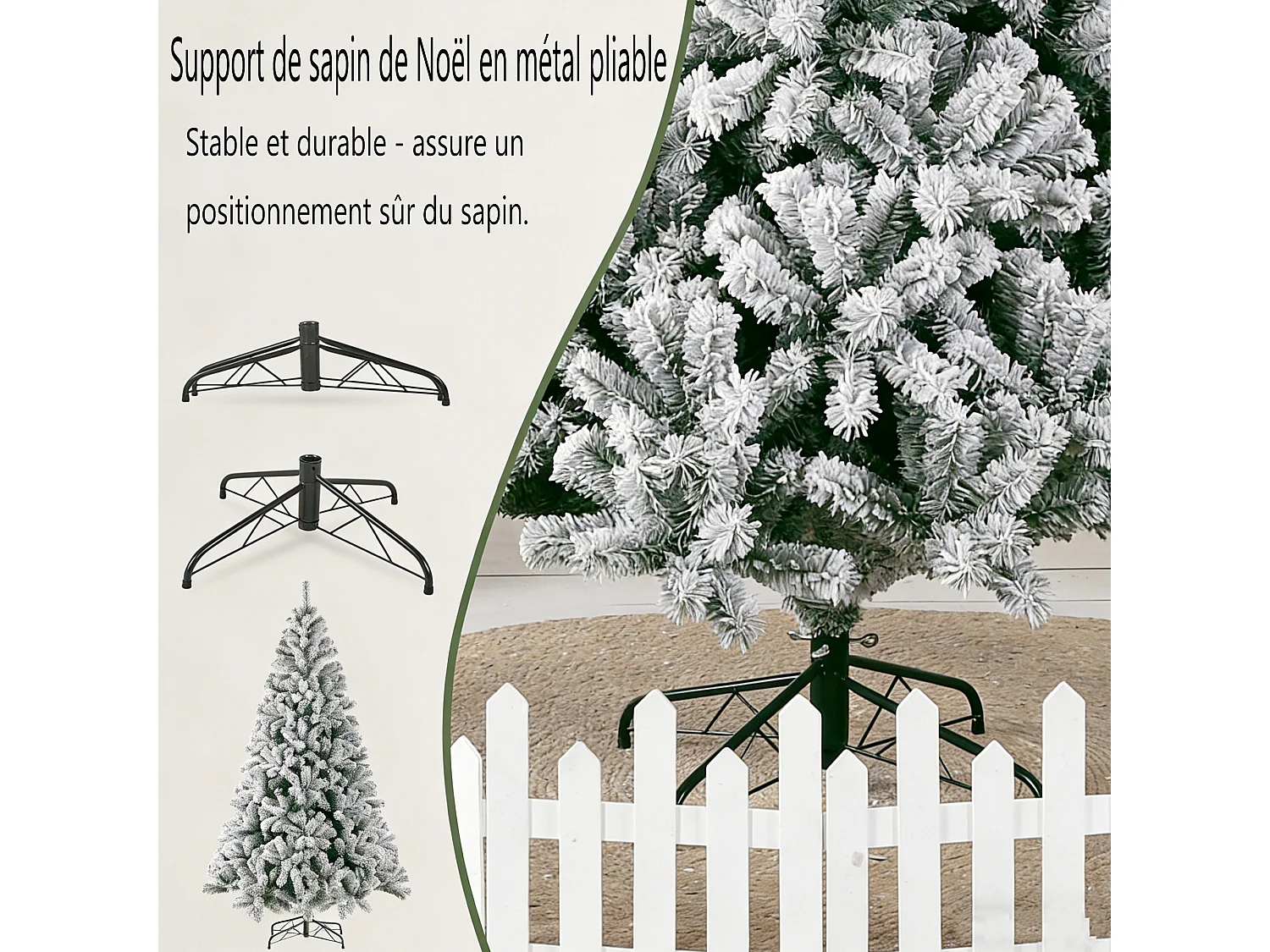 Sapin de Noël artificiel,  sapin enneigé avec 1006 pointes, 46 branches, ,avec support en métal180 cm PVC