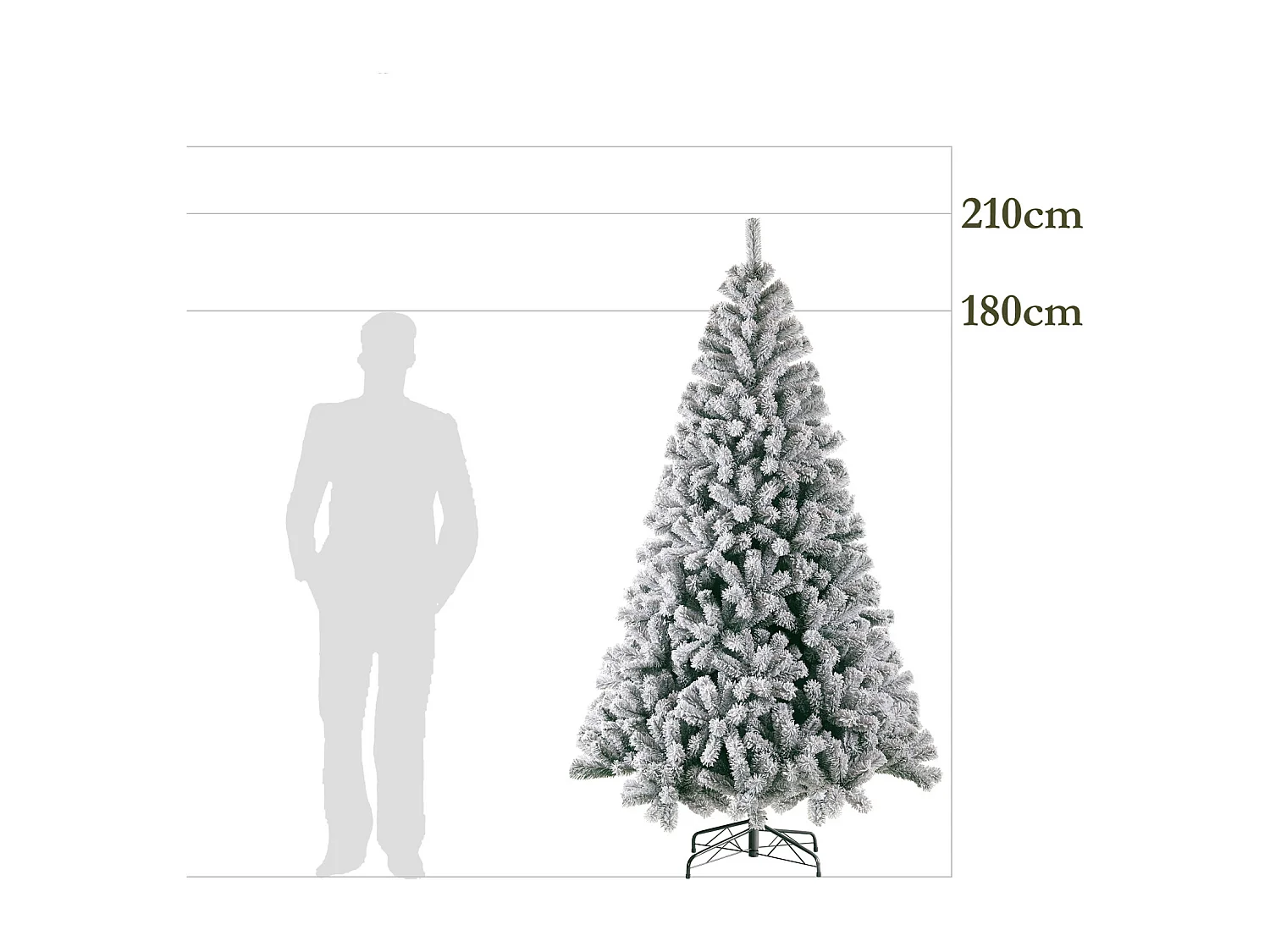 Sapin de Noël artificiel,  sapin enneigé avec 1006 pointes, 46 branches, ,avec support en métal180 cm PVC