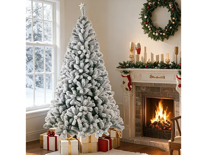 Sapin de Noël artificiel,  sapin enneigé avec 1006 pointes, 46 branches, ,avec support en métal180 cm PVC