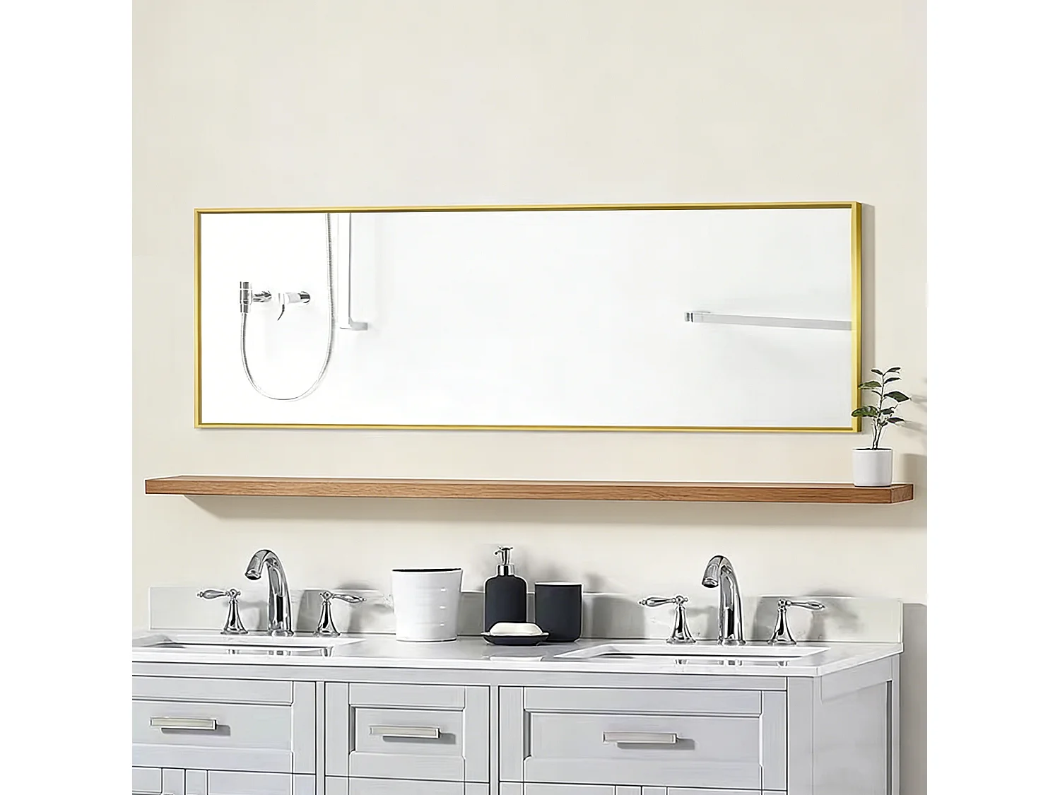 Miroir sur pied et mural - Rectangulaire Pleine Longueur - verre trempé anti-explosion - 40L x 150H cm - alliage d'aluminium - doré