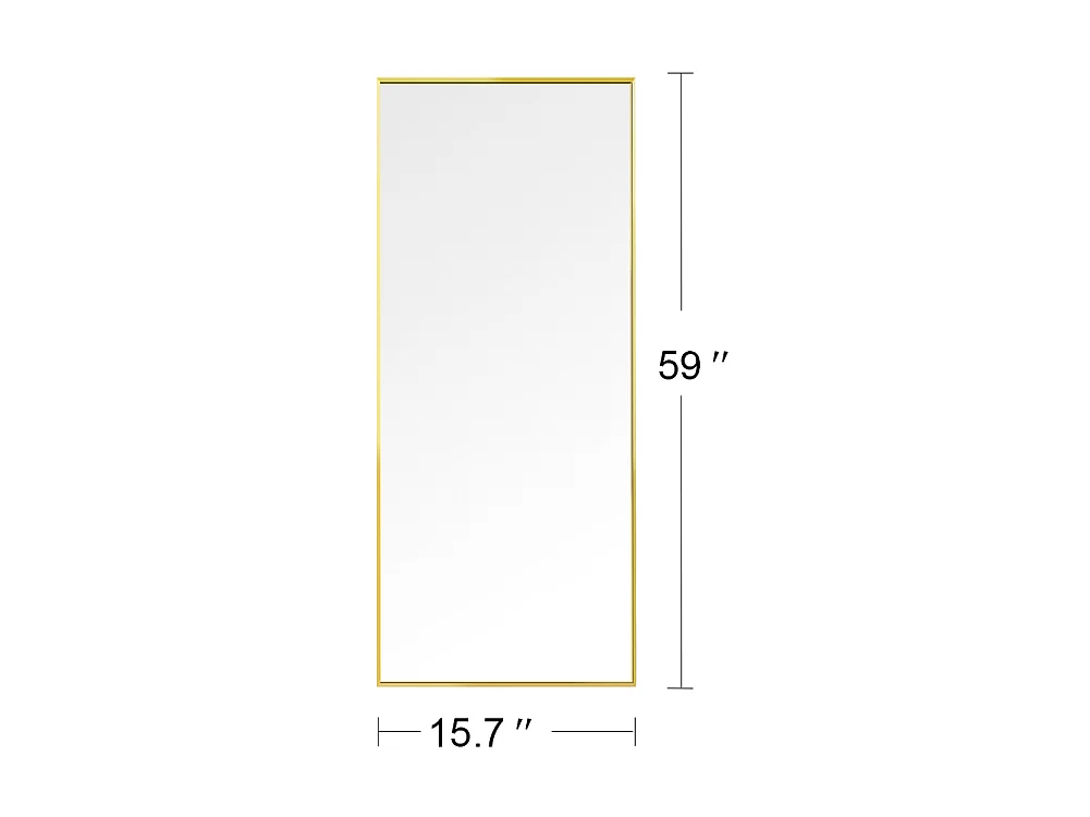Miroir sur pied 150 x 40 cm, miroir pleine longueur rectangulaire, cadre en aluminium doré pour chambre et dressing