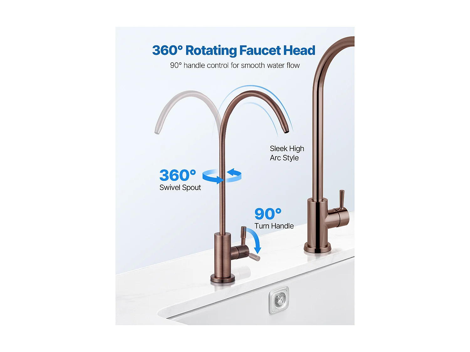 Drinkwaterkraan SucceBuy Loodvrij in Rvs, Omgekeerde Osmose Kraan met Ventiel uit Massief Messing, Roestvrij en Duurzaam, voor Keuken