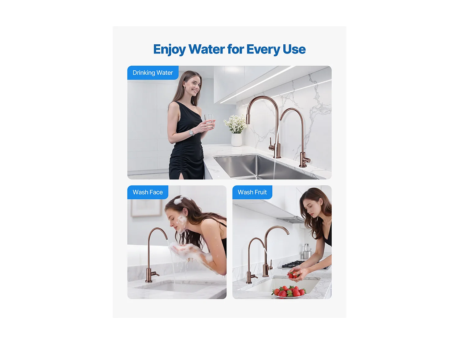 Drinkwaterkraan SucceBuy Loodvrij in Rvs, Omgekeerde Osmose Kraan met Ventiel uit Massief Messing, Roestvrij en Duurzaam, voor Keuken