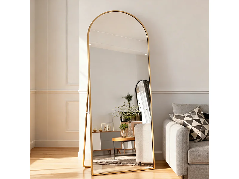 Grand miroir sur Pied arqué, Miroir mural cadre en métal et verre trempé, miroir Plein Corps Polyvalent, 80Lx180H cm, doré