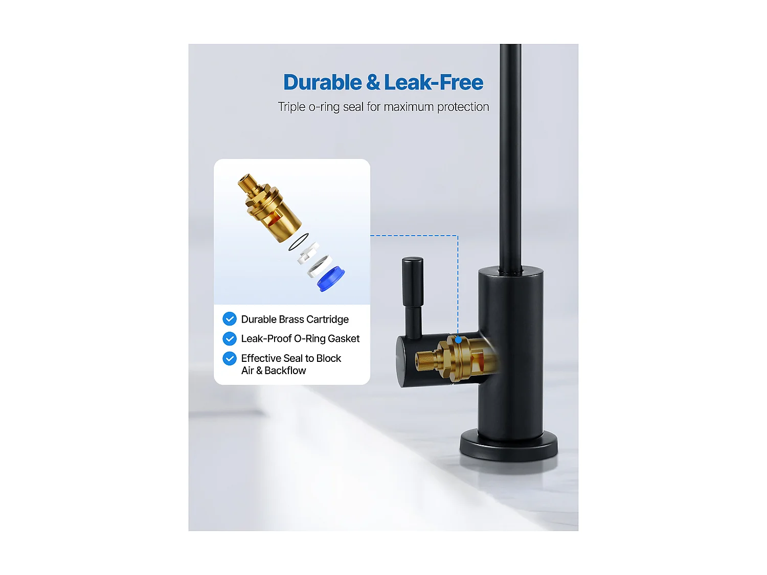 Robinet d’Eau Potable SucceBuy sans Plomb en Acier Inoxydable, Robinet à Osmose Inverse avec Valve en Laiton Massif, Filtrée à Arc Élevé, Pivotant 360°, Noir Mat