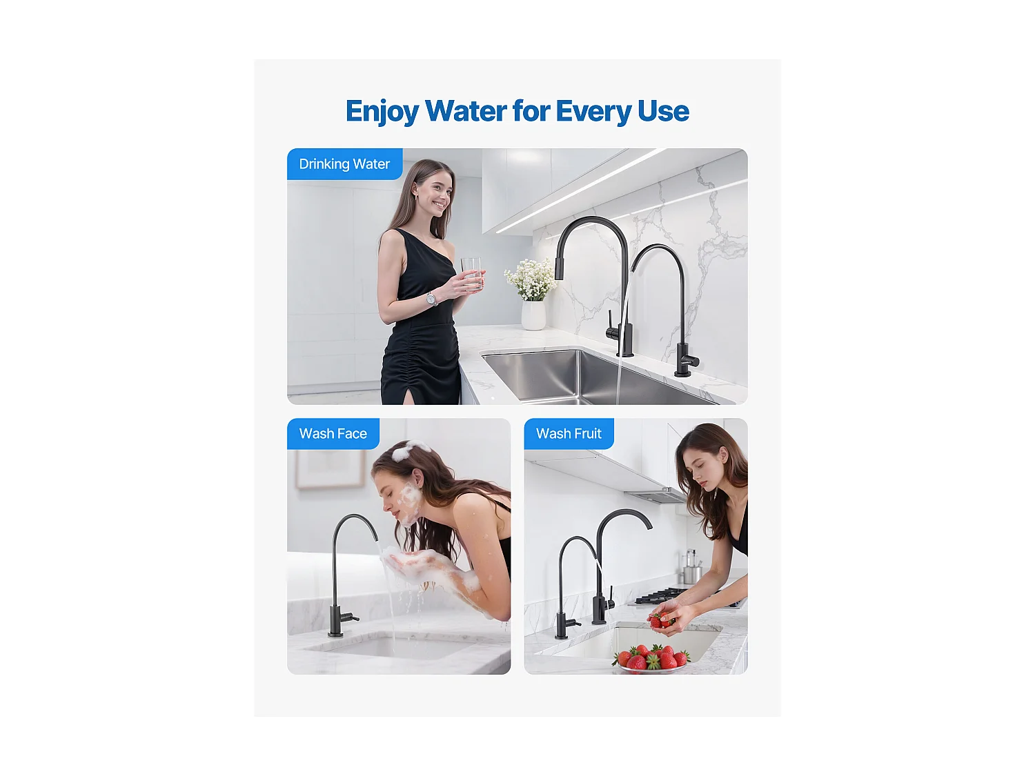 Robinet d’Eau Potable SucceBuy sans Plomb en Acier Inoxydable, Robinet à Osmose Inverse avec Valve en Laiton Massif, Filtrée à Arc Élevé, Pivotant 360°, Noir Mat