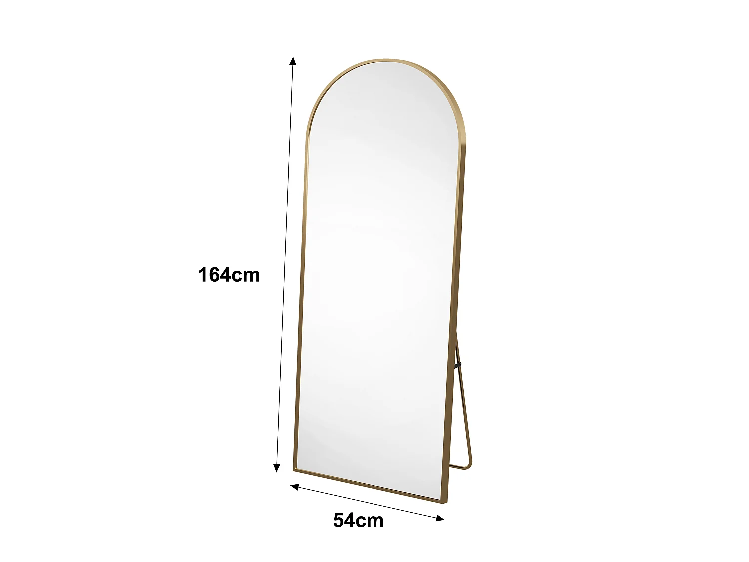 Miroir sur pied - 164 x 54 cm - Cadre aluminium en forme d'arche - or